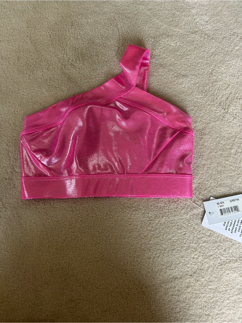 Heroine Sport Shimmery Hot Pink One-Shoulder Crop Sports Bra